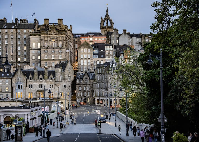 Edinburgh city centre at dusk